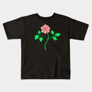 A Single Rose with Stem and Leaves Kids T-Shirt